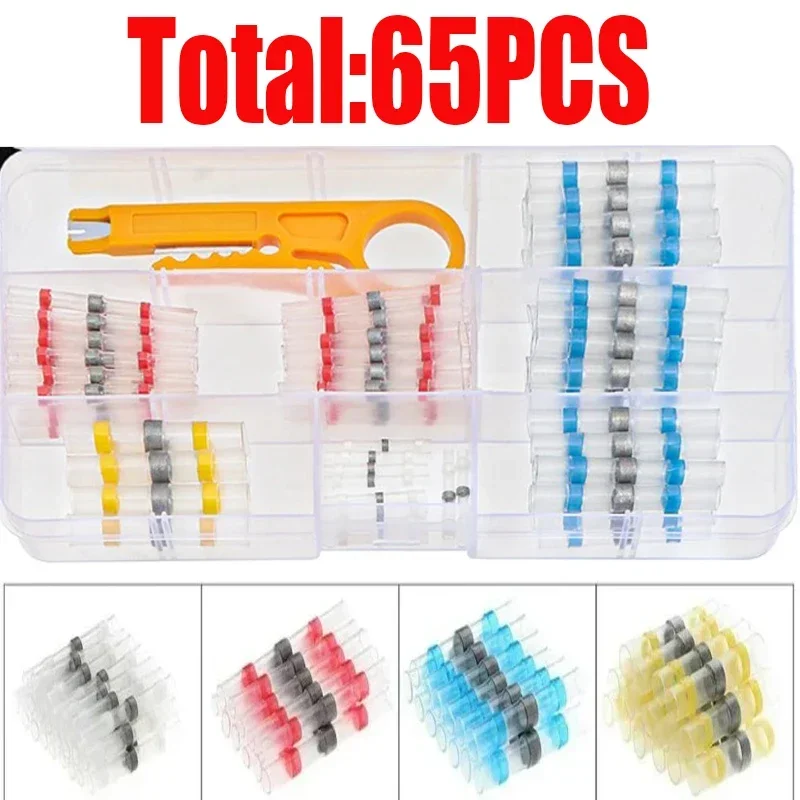 

ELECTRAPICK 65pcs Waterproof Heat Shrinkable Wire Connectors Sleeve Butt Electrical Splice Tinned Solder Seal Terminal