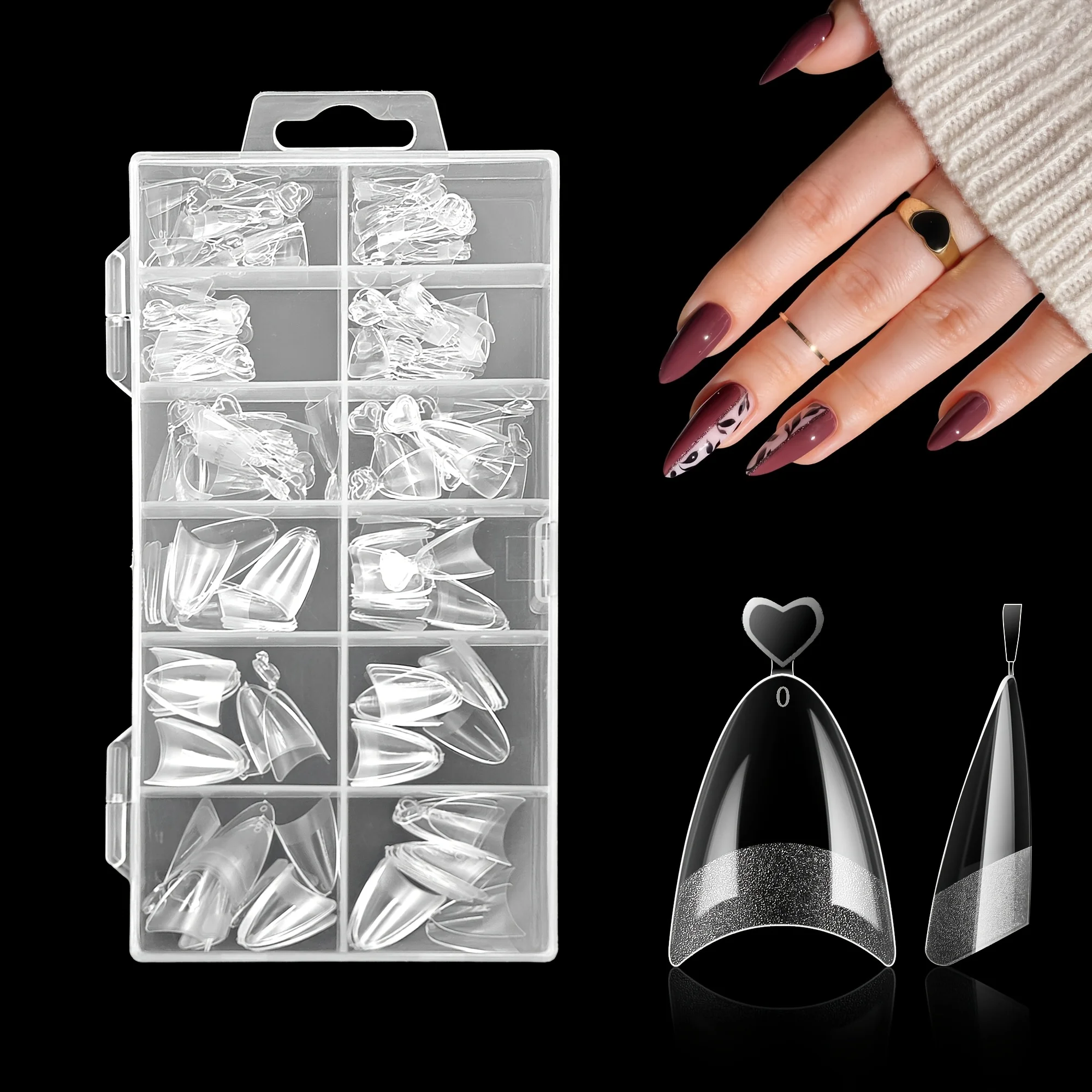 

120/240pcs Medium Almond Shaped Nail Extensions - Glossy Finish, Pre-Buffed, 12 Sizes, Transparent Fake Nails with Pure Color