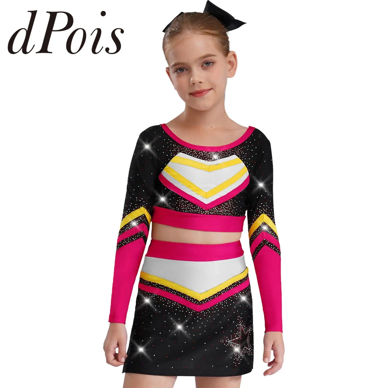 

Комплект формы для девочек-чирлидеров: костюм для танцев и выступлений с помпонами