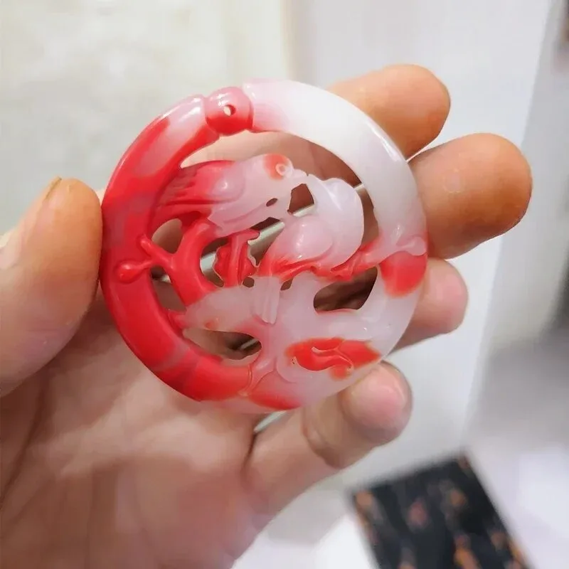 Natural Chicken Blood Color Hand-carved Magpie Jade Pendant Fashion Boutique Jewelry Men and Women Plum Blossom Necklace Gift