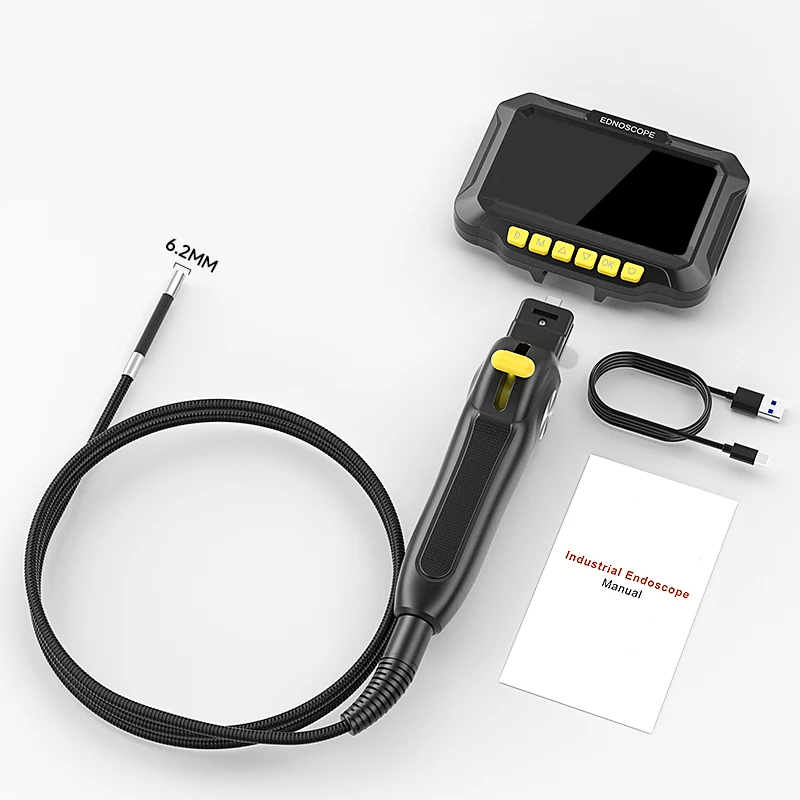 6.2MM 2-Way Articulating Borescope 1080P 4.3'' IPS Screen 2-Way 360° Steering Endoscope Detachable Design 8.5MM for Check Car