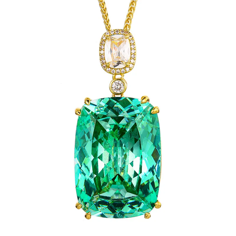 Big Green Pendant Necklace Sparkling 5A Garde 20*28mm Stone Pendant with 55cm Chain Fashion Jewelry Accessories