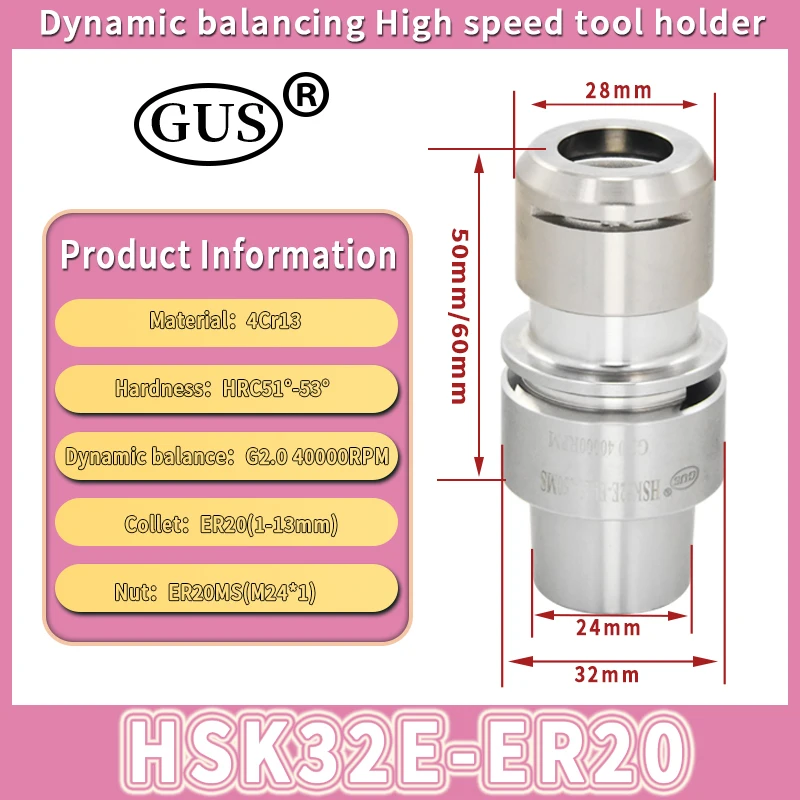 Imagem -04 - Hsk Cnc Machine Quick Change Tool Holder Alta Velocidade Equilíbrio Dinâmico Pinça Chuck Hsk25e Hsk32e Hsk40e Er11 Er16 Er20