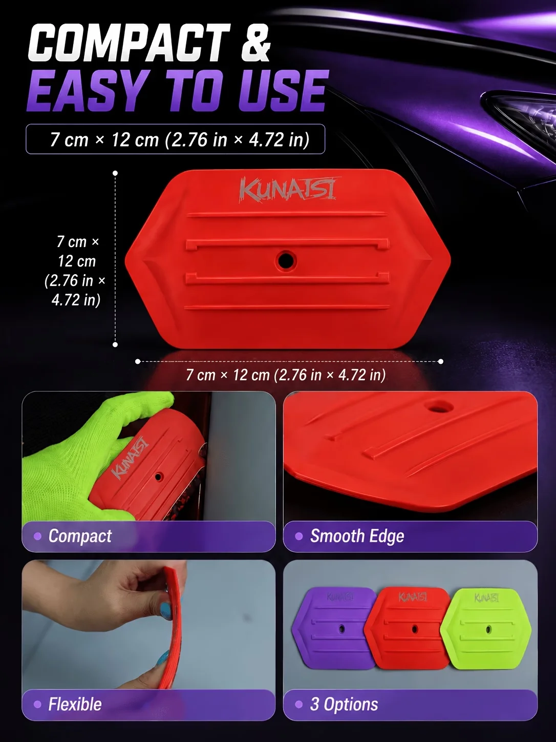 KUNAISI Auto-Vinylfolien-Squeegee-Set, Mehrkanten-Fensterfolien-Spalt-Verklebungs-Schaber-Werkzeuge, Auto-Wrapping-Zubehör – Detail 4