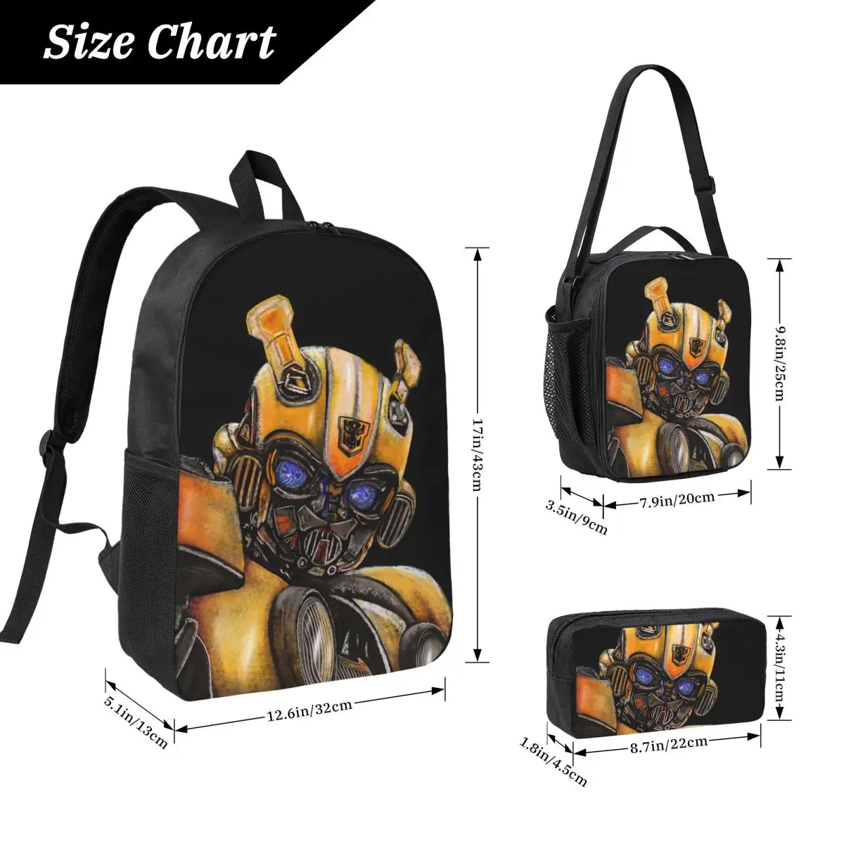 Bumblebee Transformer, The Best Transformer Backpack Student Boys Girls BookBag School Bag 3ps Insulated Lunch Bag Pencil Case