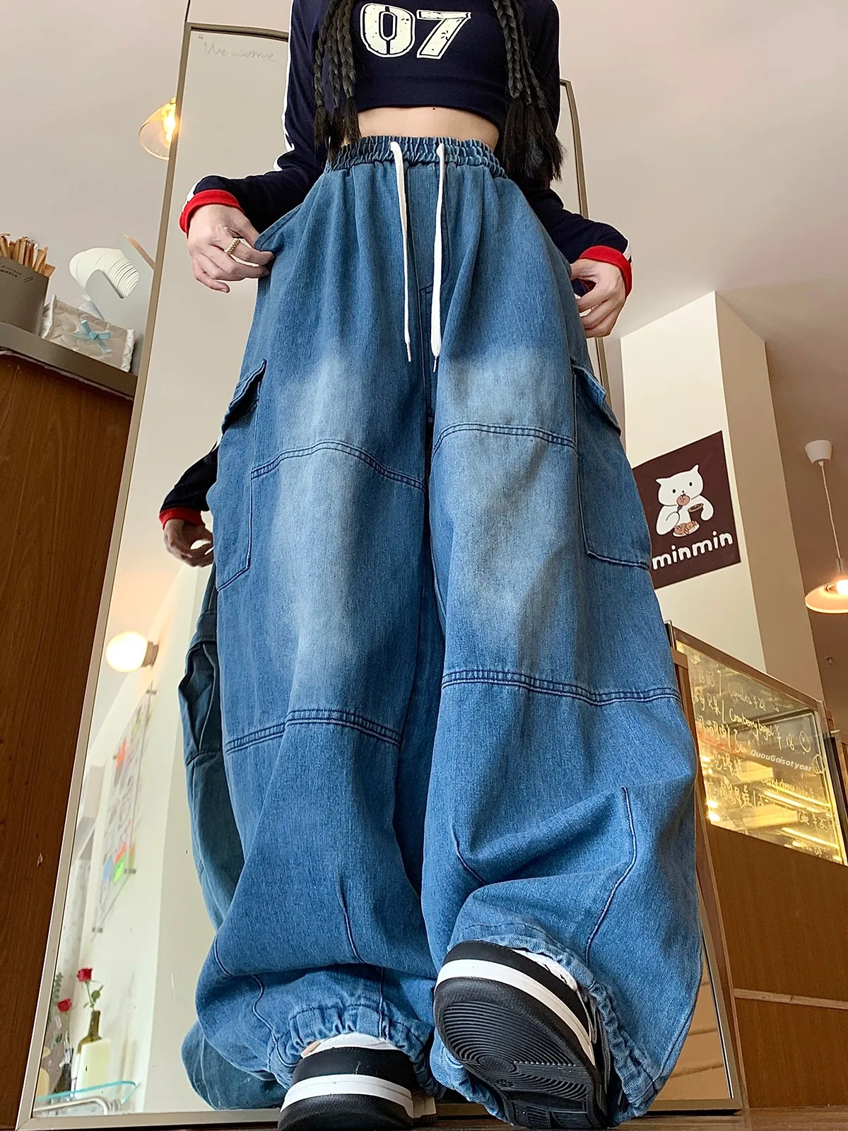 

American ex Workwear Sle Loose Wide Leg Jeans Men's Cleanfit Vintage Waed Casual Trousers Straight Cut High Waist