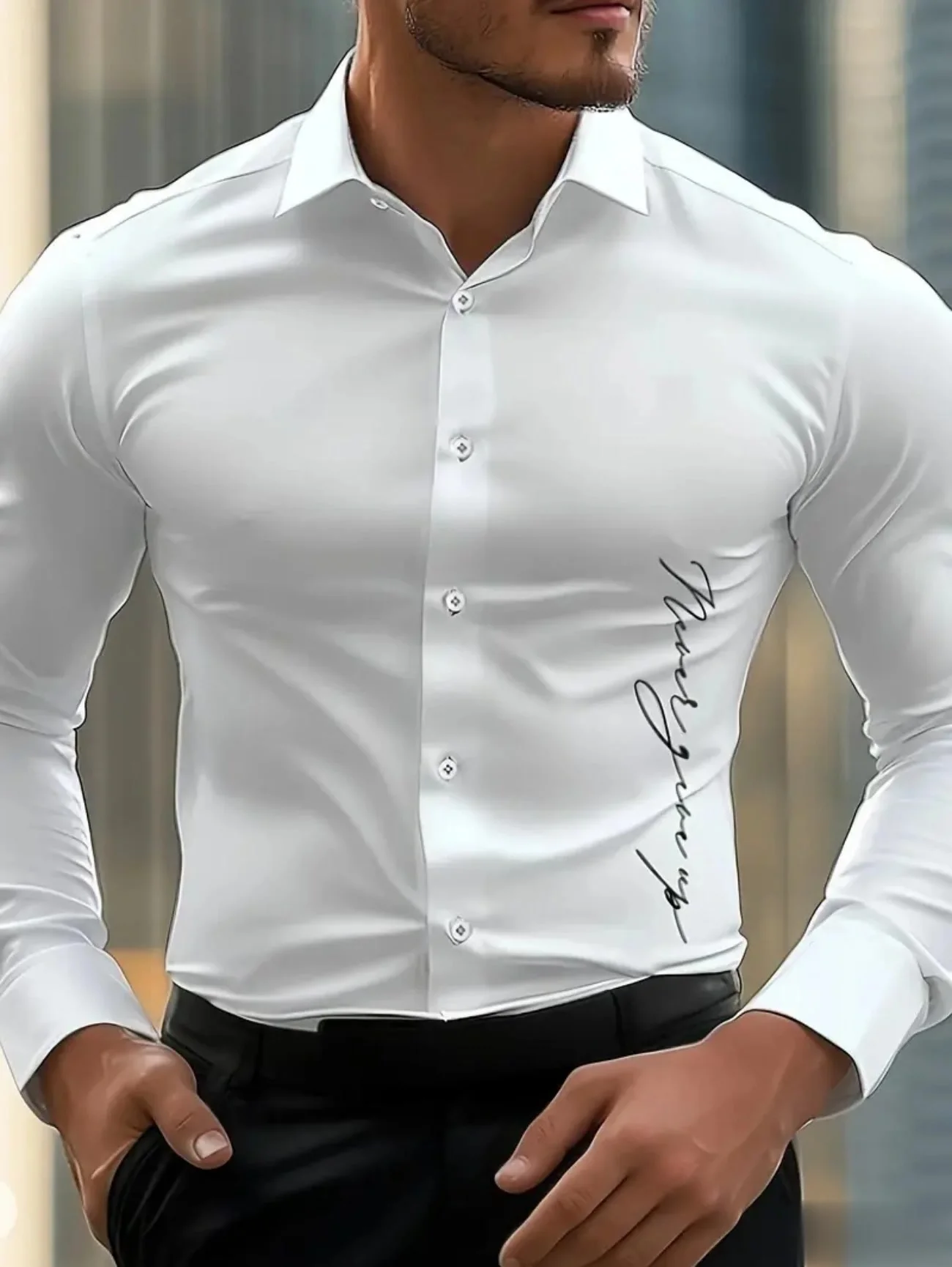 New trend, men's solid-color professional shirts, elegant button-down shirts, long-sleeved lapel style, comfortable and casual s