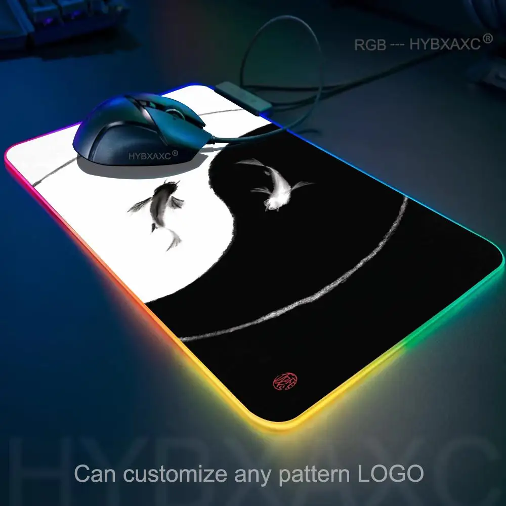 Art Black Mouse Pad RGB Gaming Mouse Pad Desk Mat HD Gamer Large LED Light XXL MousePads PC Computer Carpet