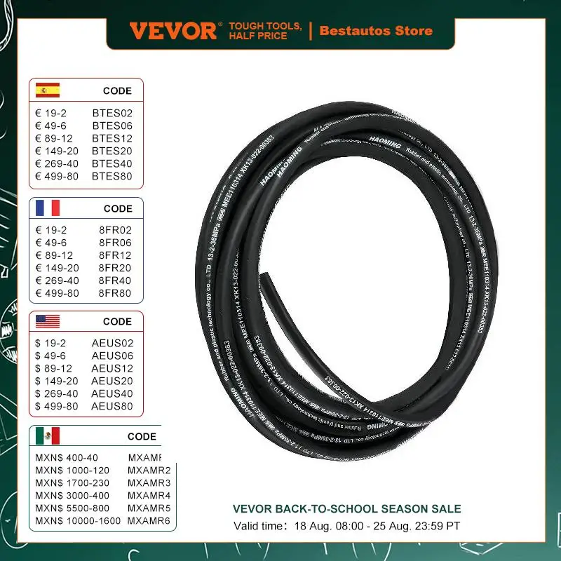 

VEVOR High-pressure Hydraulic Hose 50 / 328 FT Length 5000 PSI Max Pressure Rubber Oil Hose for Car Truck Tractor Small Engine