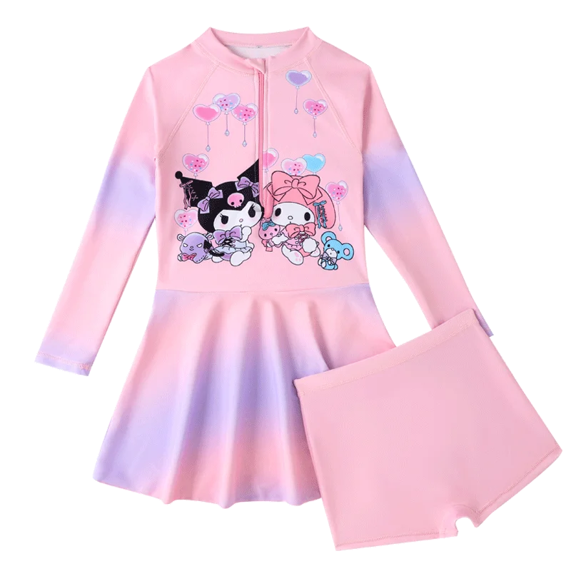 

Детский купальник Kawaii Anime Kuromi с длинными рукавами и штанами, солнцезащитный, милый, быстросохнущий, подарок для девочек, новинка