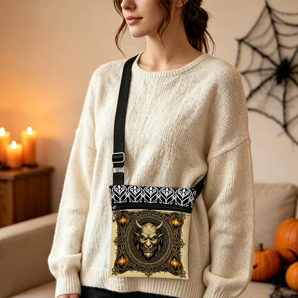 Halloween Devil Frame Crossbody Bag Portable Mini Phone Pouch with Zipper Closure Ideal for Beach Trips Commute Walks