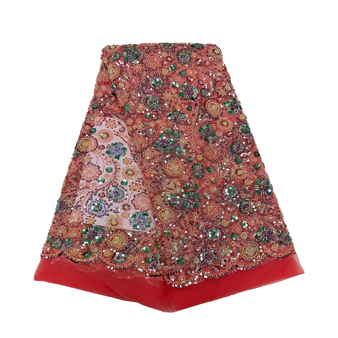 High-Quality Beaded Printing Embroidery with Stones Sewing Net Cloth Women Hot Sale 3D Beaded Lace Fabric Wedding Dress 2025
