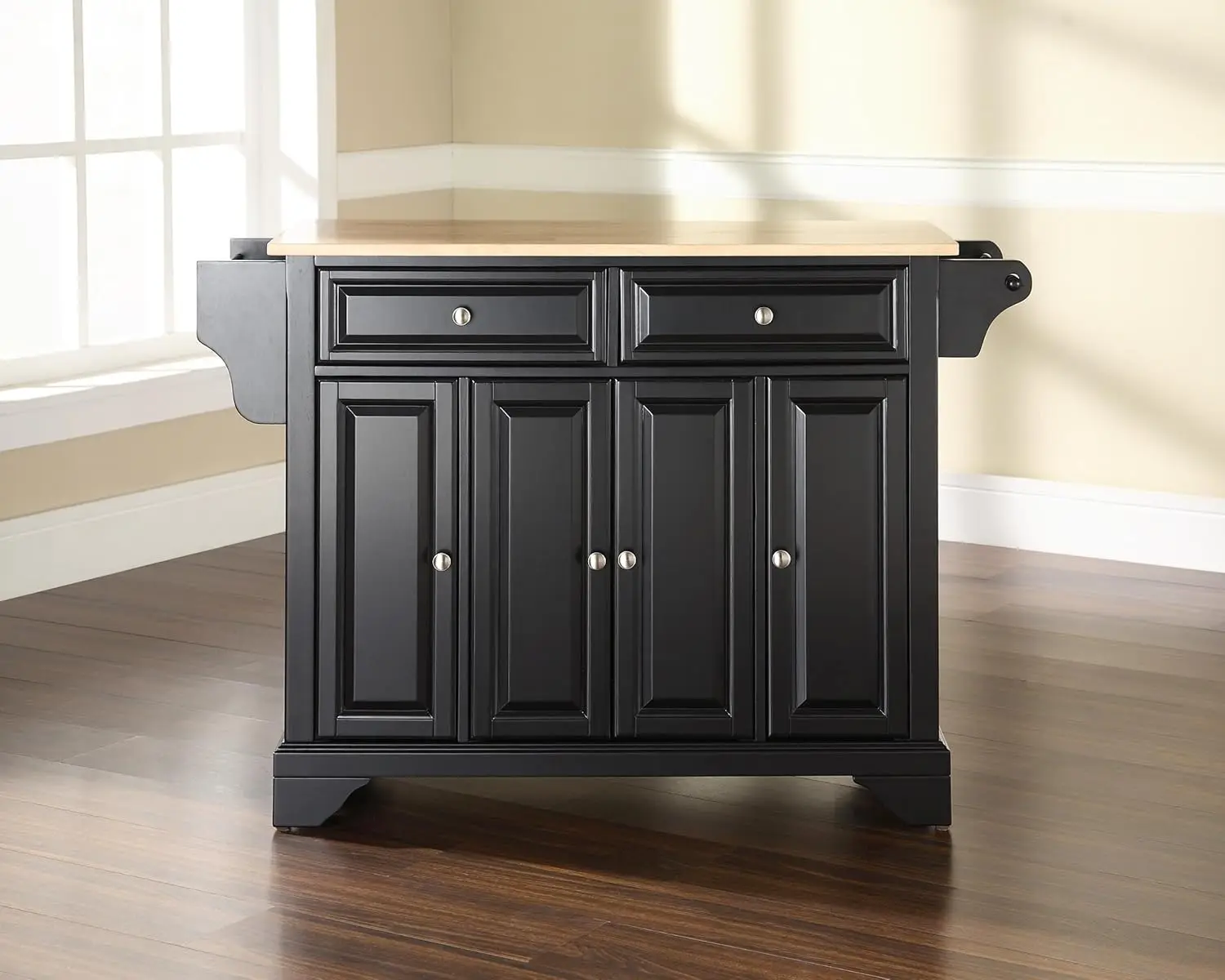 Lafayette Full Size Kitchen Island with Natural Wood Top, Black