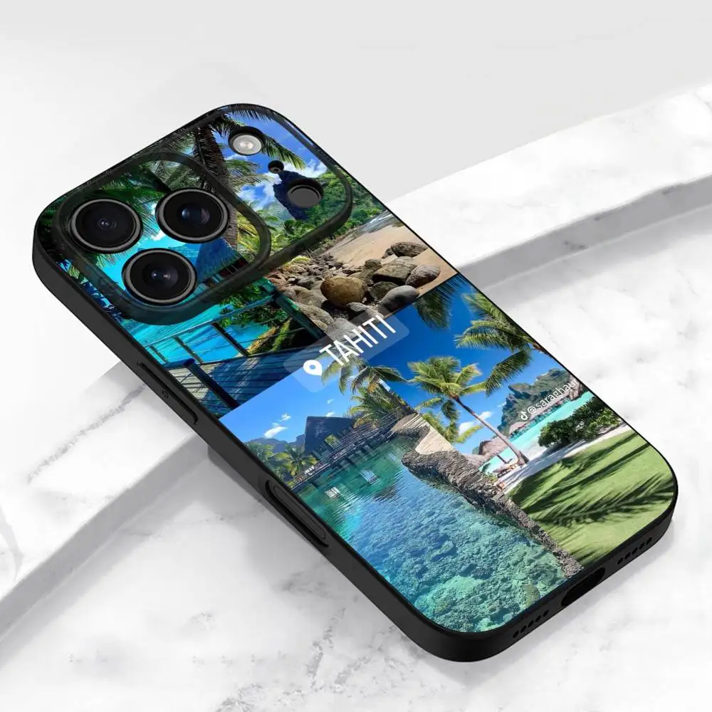 Tahiti – coque de téléphone de plage polynésie, pour iPhone 17,16,15,14,13,12,11,Pro,Max,Plus,E,Air,Mini, housse de protection noire