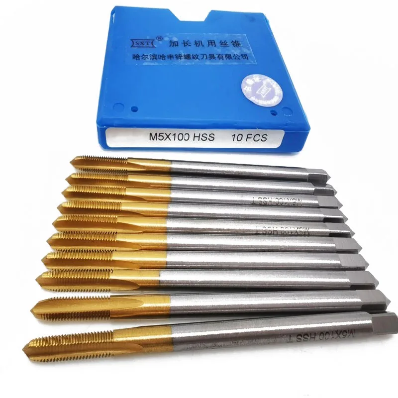 1Pc Long Shank Machine Tap M2-M12 Metric Screw Thread Tap Drill Bit Pointed Spiral Straight Flute for Metalworking Tool