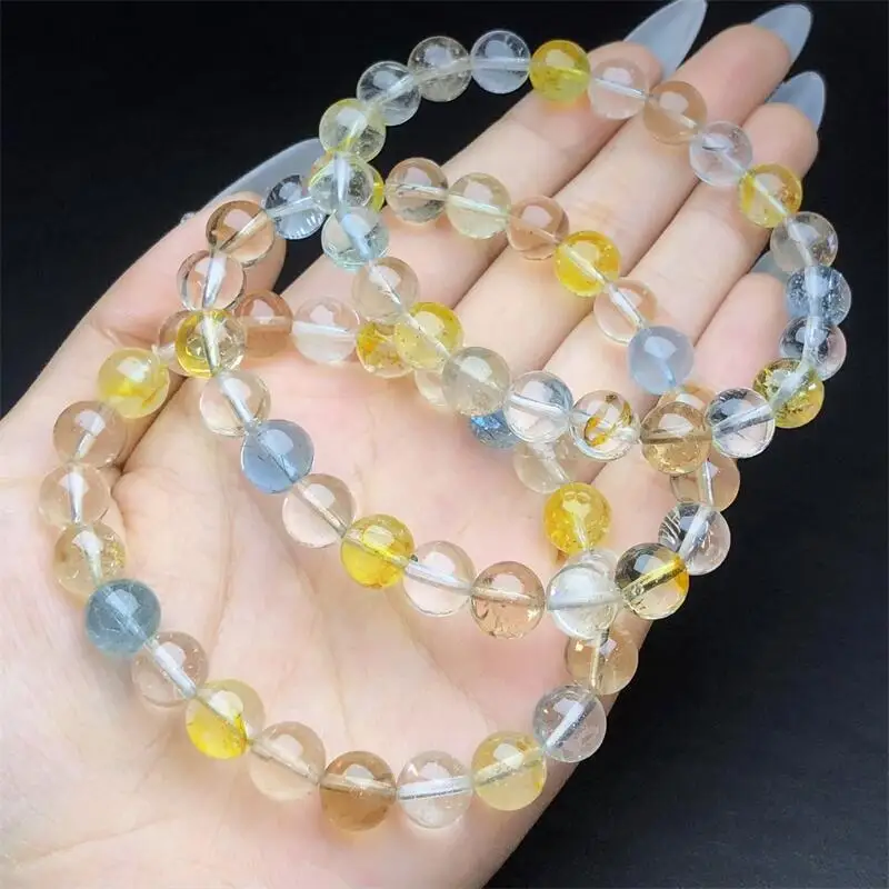 

8MM Natural Topaz Bracelet Energy Crystal Aura Healing Fengshui Yoga Elastic Couple Jewelry Gift 1PCS