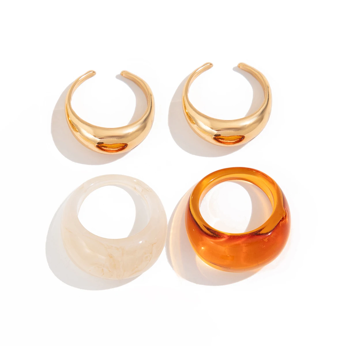 KunJoe 4Pcs/Set Vintage Smooth Water Drop Open Rings for Women Bohemia Colorful Resin Acrylic Round Joint Rings Design Jewelry image 5