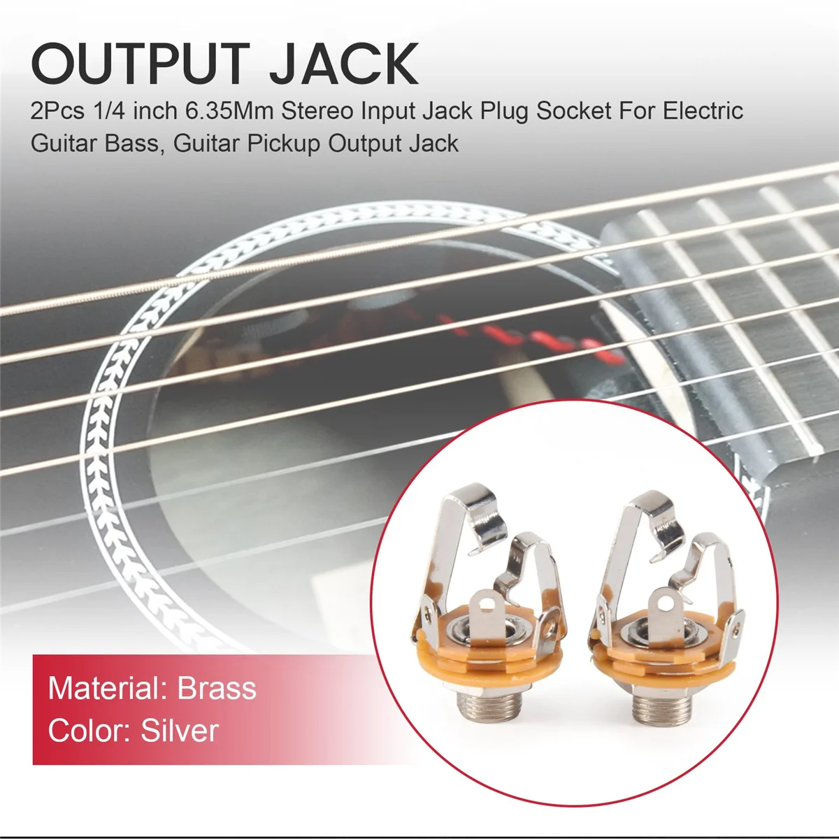 2 pces 1/4 polegada 6.35mm entrada estéreo jack tomada para guitarra elétrica baixo, tomada de saída captador de guitarra, peças de guitarra