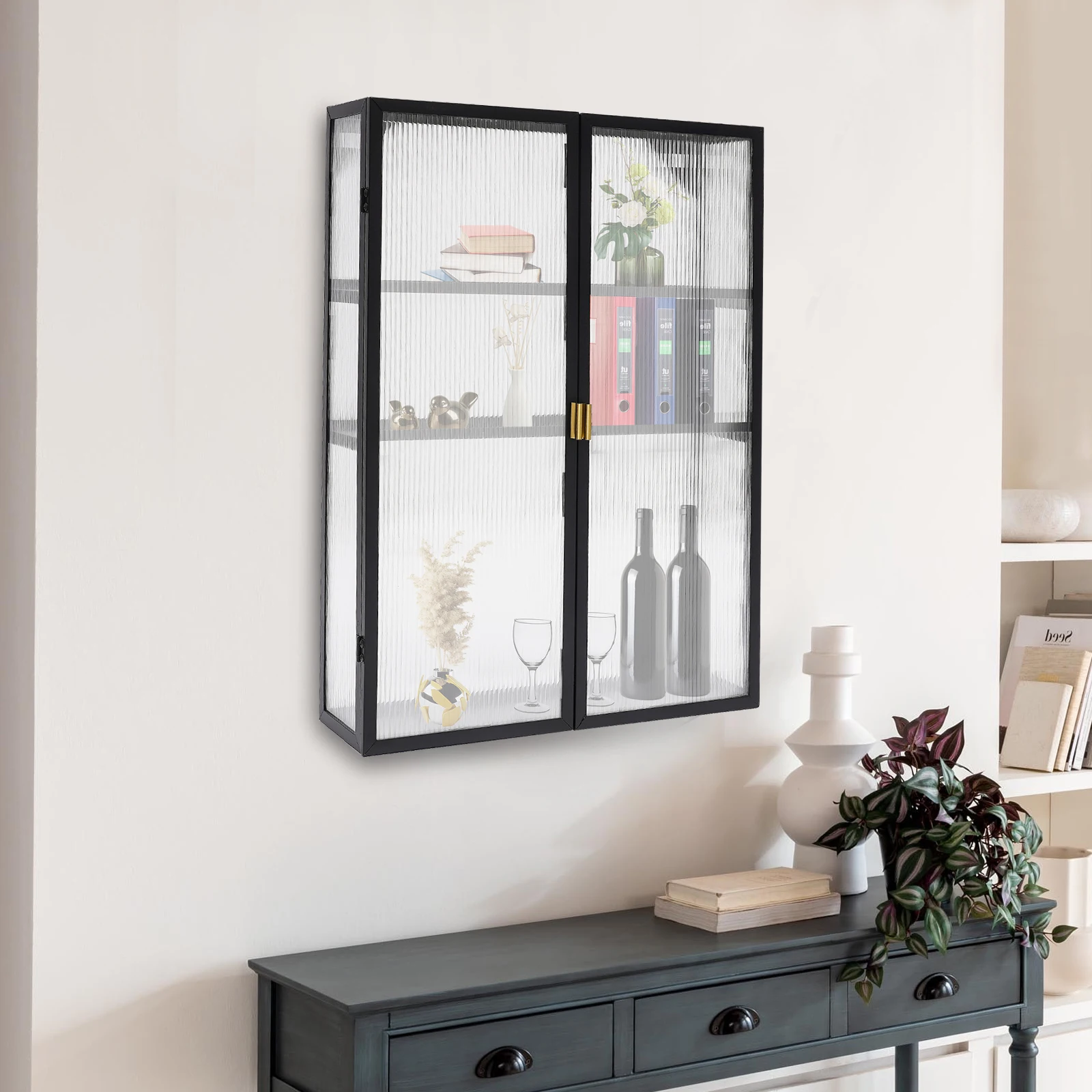 

Настенный шкаф с двойной дверью из ПК в стиле ретро со съемными полками для офиса, столовой, гостиной, кухни и ванной комнаты