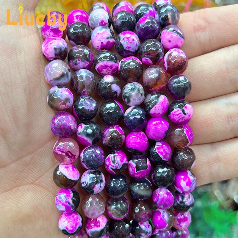 Naturstein facettierte rosarote Feuerachat-Perlen DIY Damenaccessoires Armbänder zur Schmuckherstellung 4/6/8/10mm 15" Großhandel – Detail 2