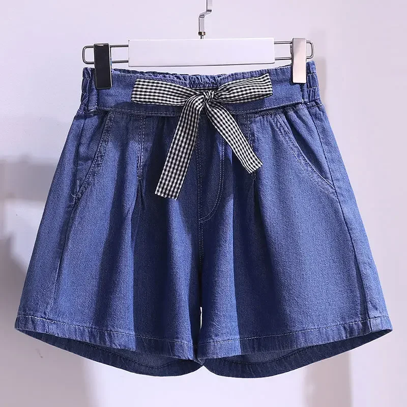 

Kids Girls Denim Shorts 2024 New Summer Children Thin Jean Shorts Teenage Girls Casual Blue Shorts Plaid Lace Pants Korean Style