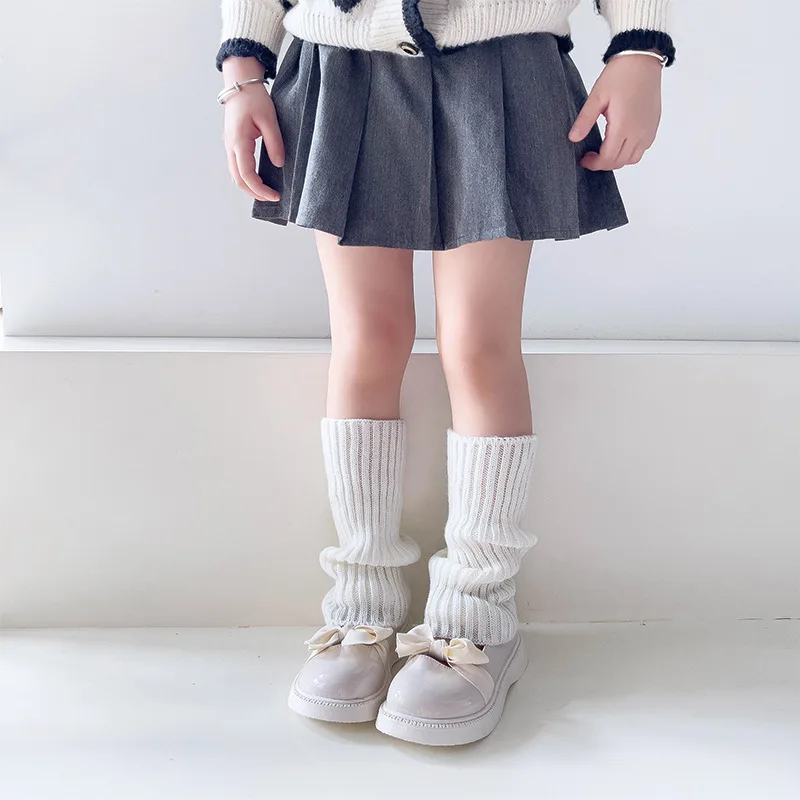 Autumn Solid Color Leg Warmers Middle Tube Socks Knitted Y2K Lolita Style Mid-Calf Socks for Children Girl