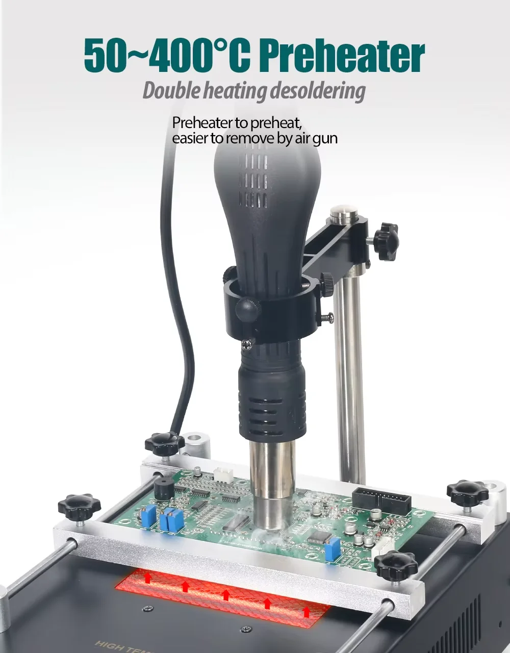 

YIHUA 853AAA+Programming Controlled Welding Station 1200W Preheating Station Soldering Iron Hot Air Gun 3 in 1 Soldering Station