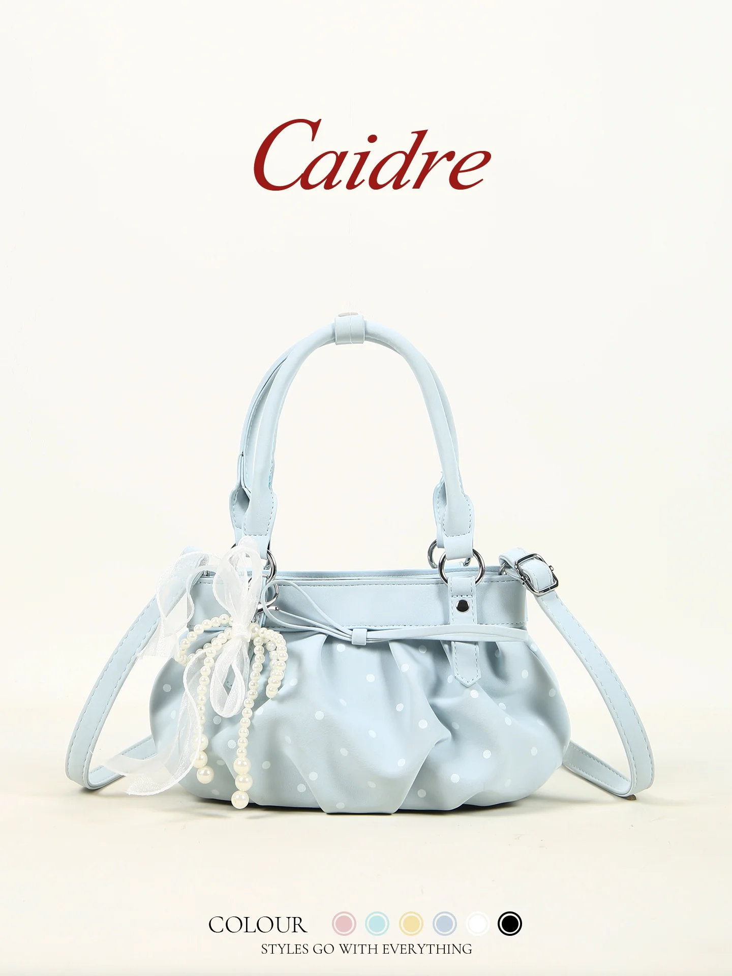 Caidre Korean Style Polka Dot Handbag Small Shoulder Crossbody Bag Women's Birthday Gift Cute  Knot Cloud Bag