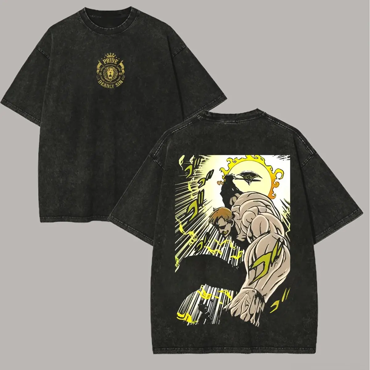 Harajuku High Street Tops Seven Deadly Sins Escanor Printed Washed Oversized T-Shirt Print Cotton Casual Loose Clothing Unisex