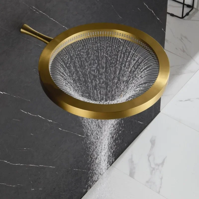  Bathroom Wall Mounted Shower Head Rainfall Brass 50x50cm Brush Gold Gray Basketball Hoop Design Pressure boost Ceiling