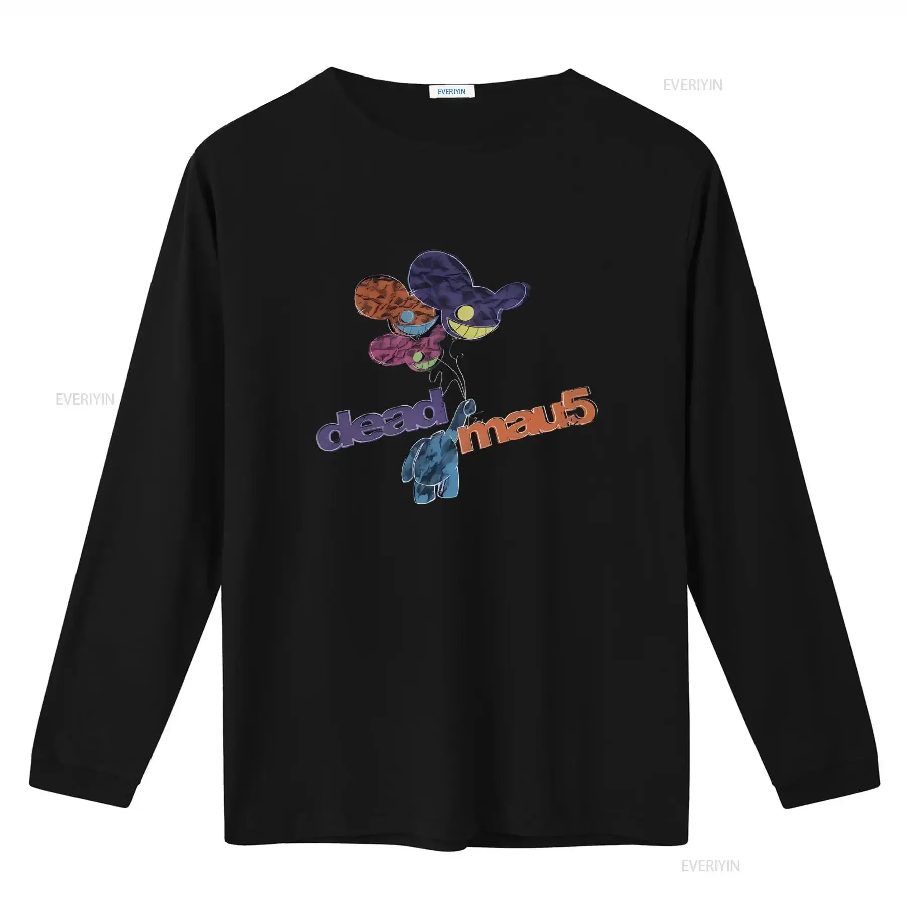 Dead Mau5 Trance House Techno Men's Black T Shirt Size Large with Colorful Cartoon Balloon Design vintage Washed fashion