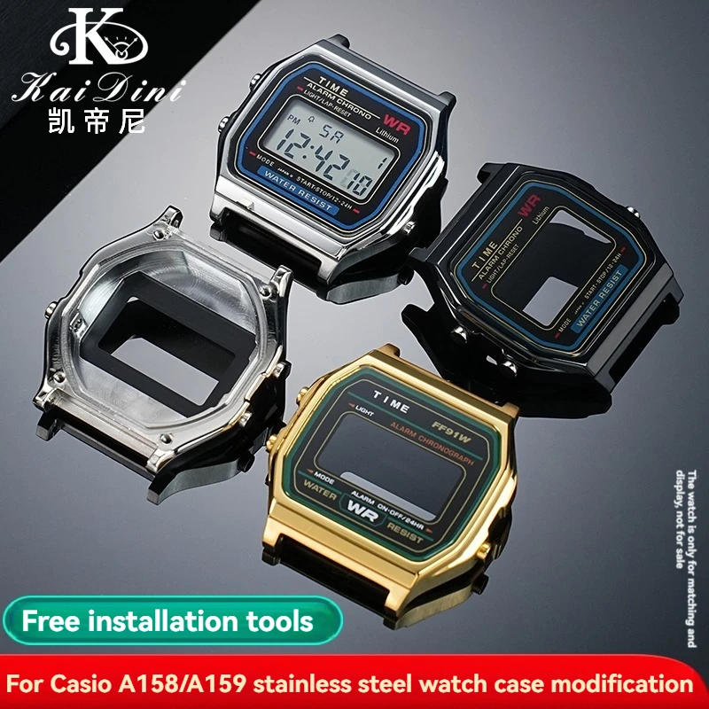 

New Fashion Watch Bezel accessories For Casio A158 A159 Watch steel Case a15/159 Mod kit Stainless Steel Watch metal case