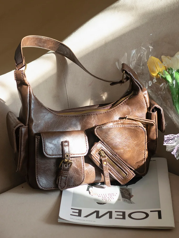 

American Retro Versatile Motorcycle Bag 2025 Luxury Design Shoulder Bag Underarm Bag Sweet Cool Hot Girl Handbag