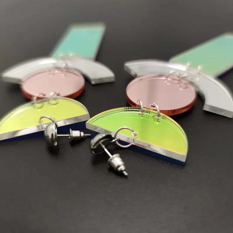 KUGUYS Geometric Iridescent Long Dangling Earrings for Women Mirror Acrylic Iridescence Large Big Fashion Ear Trendy Jewellery