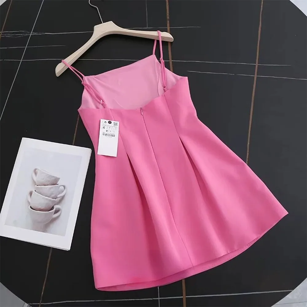 KONDALA Sweet Romantic Chic Women Dress Solid Pink Pleated Sleeveless Mini Vestidos New Fashion 2025 Autumn Vacation Date Dress
