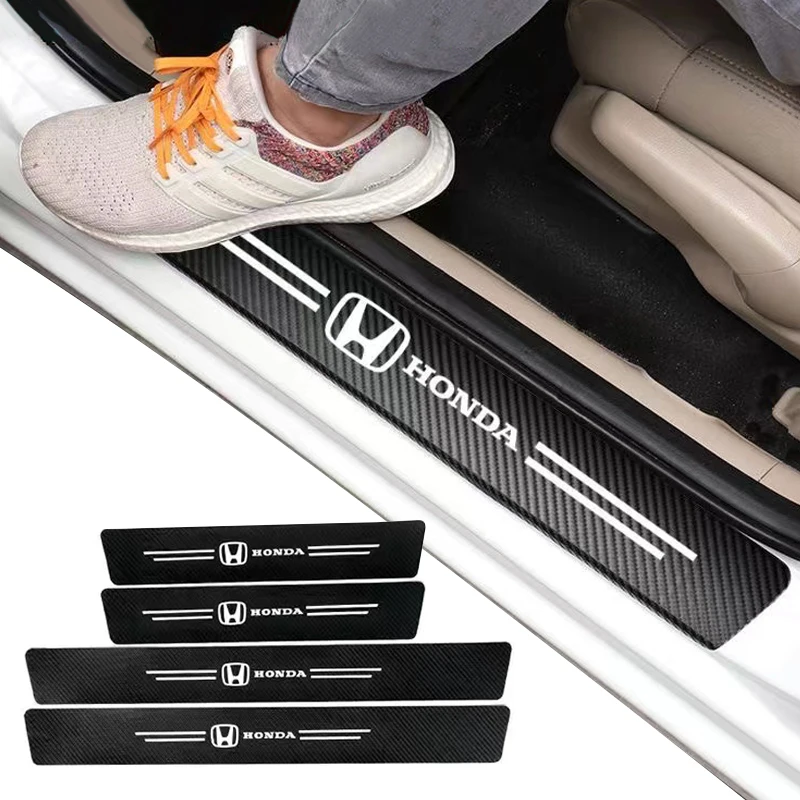 4Pcs Car Door Sill Protector Stickers Carbon Fiber Door Sill Stickers for Honda Accord CRV XRV Civic FIT Auto Accessories