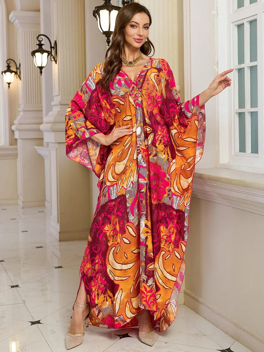 

Платья-кафтан для женщин, купальник с волнистым вырезом, платье-кафтан, большие размеры, длинное пляжное платье большого размера