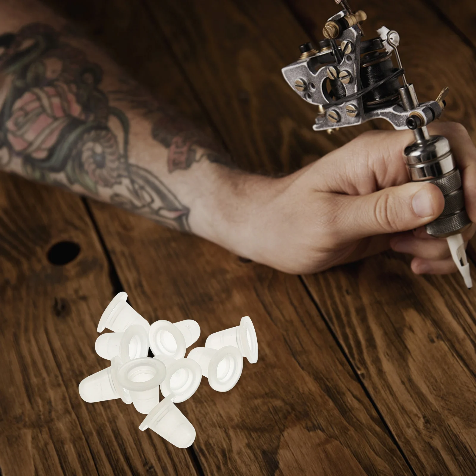 

200Pcs Clear Ink Cups Silicone Pigment Holders U Shape for Tattooing Microblading Eyebrow Ink Storage Disposable Kits