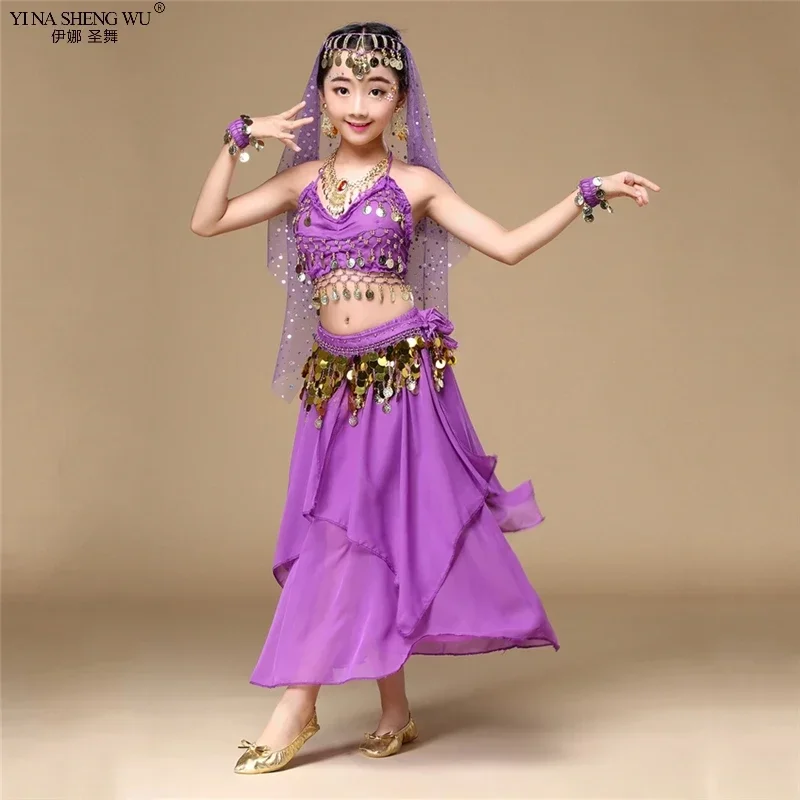 2/6 pezzi Set Costumi di danza orientale Bambini Costumi di danza del ventre Egiziano Bollywood Indiano Bambini Danza del ventre Set di danza del ventre