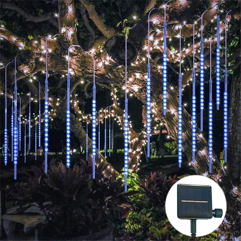 

2024 Christmas Decor 50cm/30cm Solar Meteor Shower LED String Lights Fairy Outdoor Garden Decoration Street Garland Waterproof