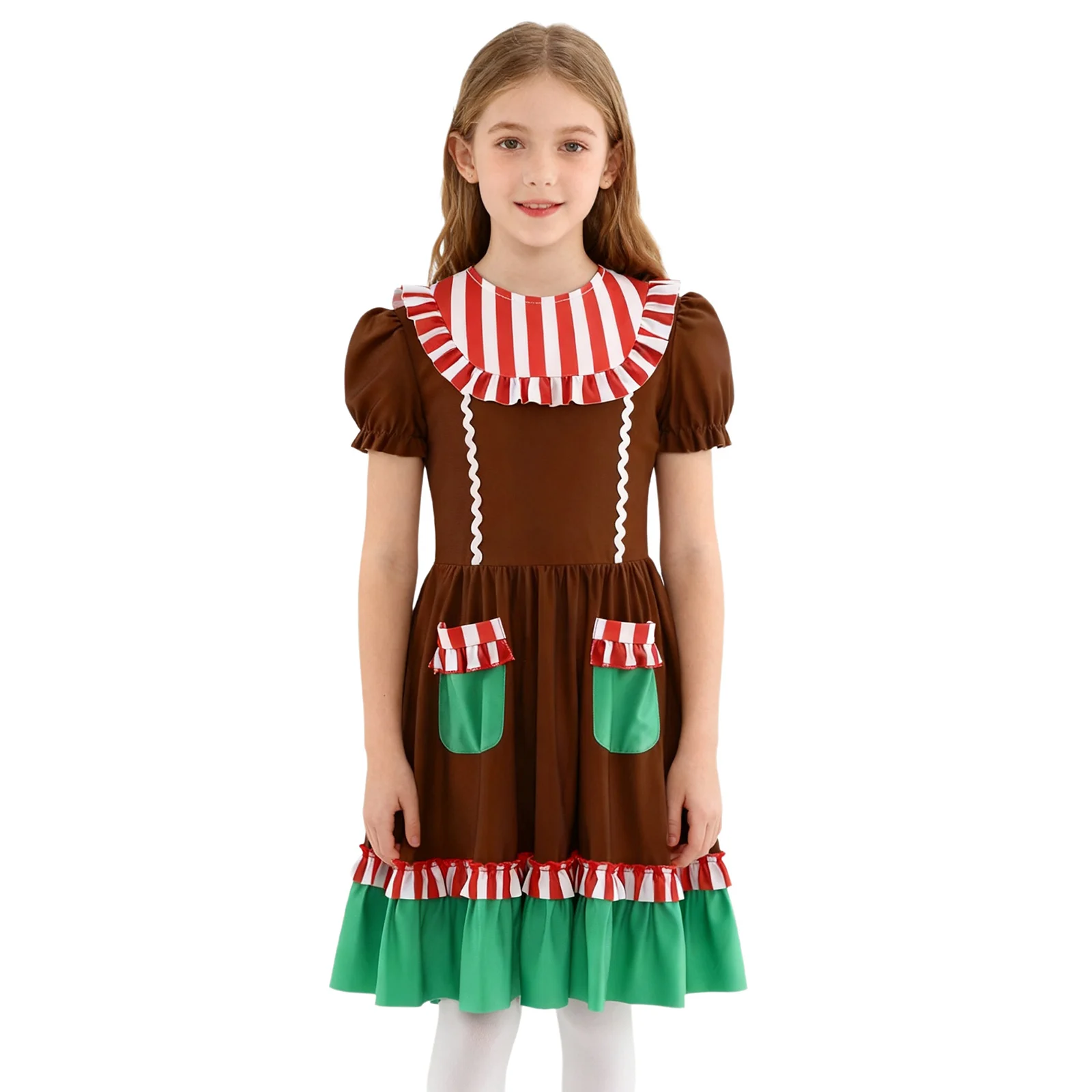 الفتيات عيد الميلاد عيد الميلاد فستان قصب الحلوى الزنجبيل رجل كوكي رجل تأثيري حلي منتفخ الظهر غير مرئية سستة تكدرت فستان