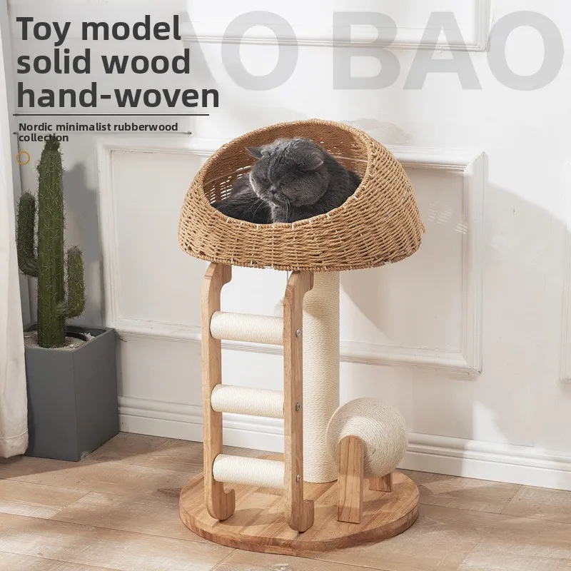 Solid wood cat nest cat tree integrated sisal cylindrical large cat climbing frame upper floor does not take up space
