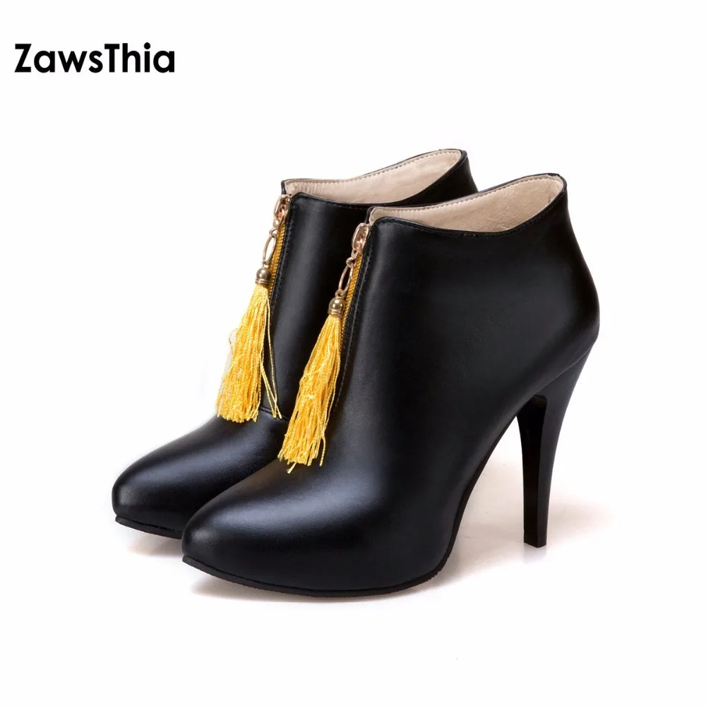 ZawsThia النساء حذاء من الجلد منصة عالية الكعب هامش أحذية الشتاء أشار تو أحذية مثيرة 2020 الإناث التمهيد حجم كبير 46 الأصفر #4