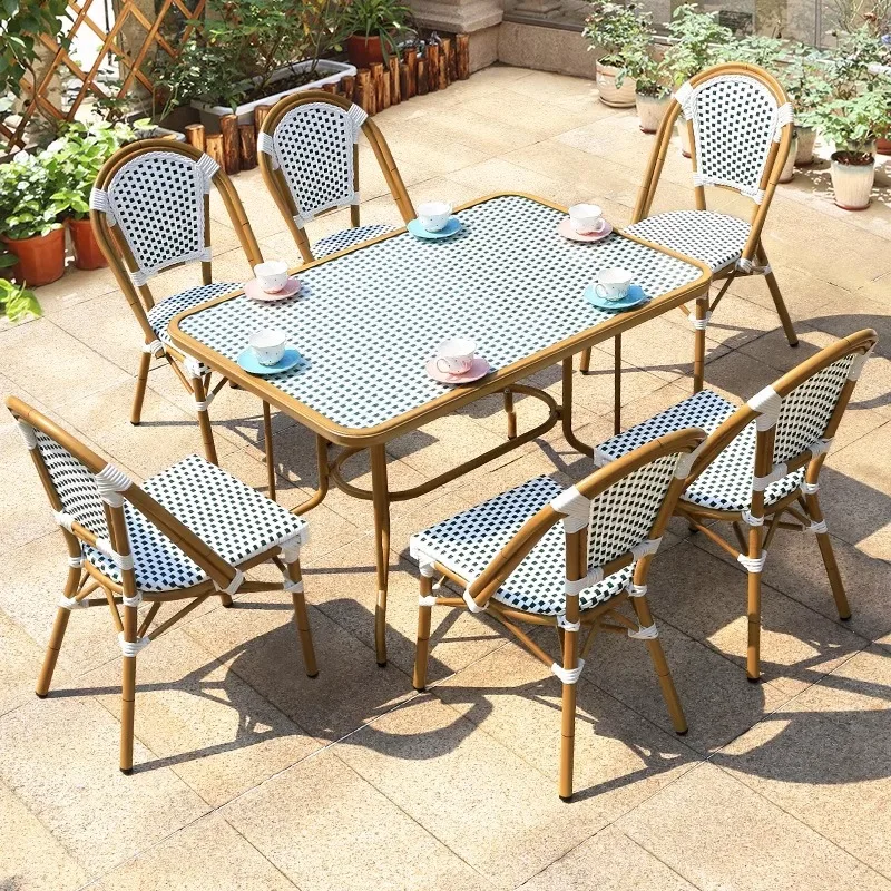 

Outdoor cafe milk tea shop table and chair combination rattan chair villa courtyard garden balcony outdoor leisure woven rattan