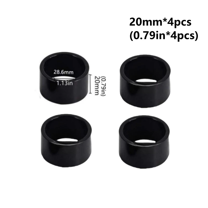 4PCS Kit Bicycle Headset Spacer 5MM 10MM 15MM 20MM Bike Handlebar Stem Spacers 28.6MM  Aluminum Alloy Headset Stem Spacer Set