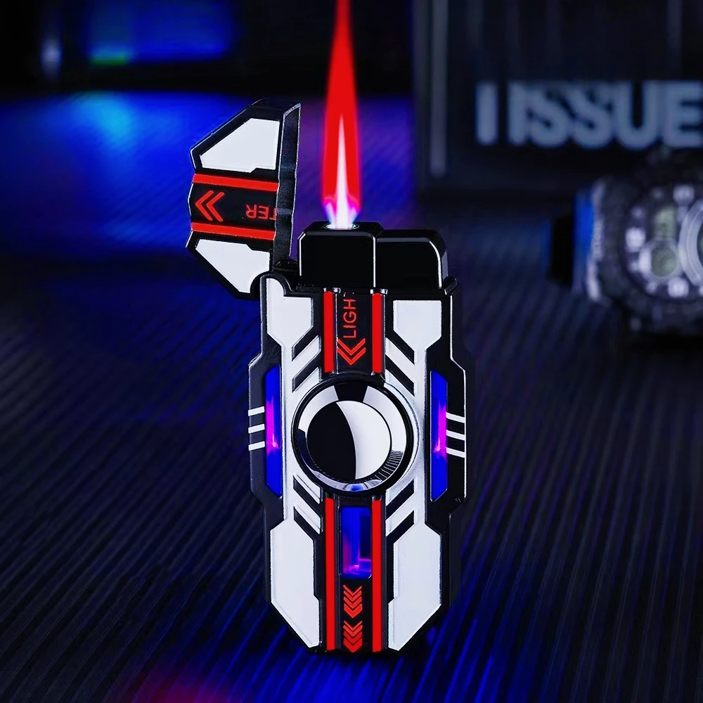 Tide Play Lighter Mechanical Rotatable Windproof Red Flame Butane Torch Lighter Gyro Design Luminous Gift for Boyfriends