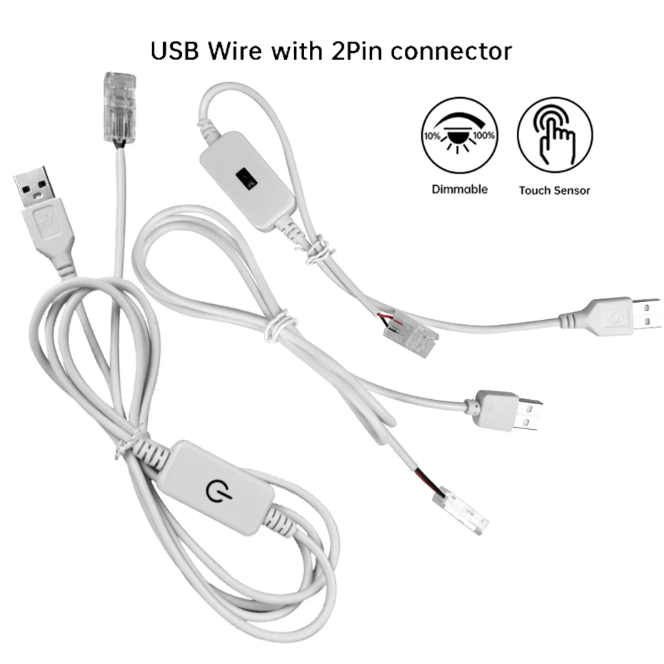 

DC5V USB Touch Dimming Switch Cable with 2Pin 8mm/10mm Connector for SMD2835/5050 LED Tape Light Hand Sweep Sensor Control