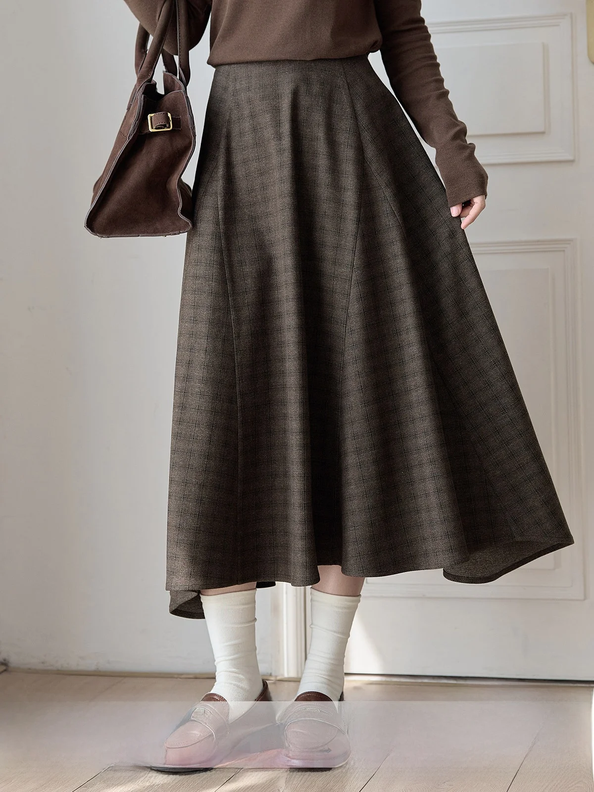 

Юбка HuiXi в клетку, женская, зимняя, 2025, новая, винтажная, с драпировкой, с завышенной талией, корейская, А-силуэт