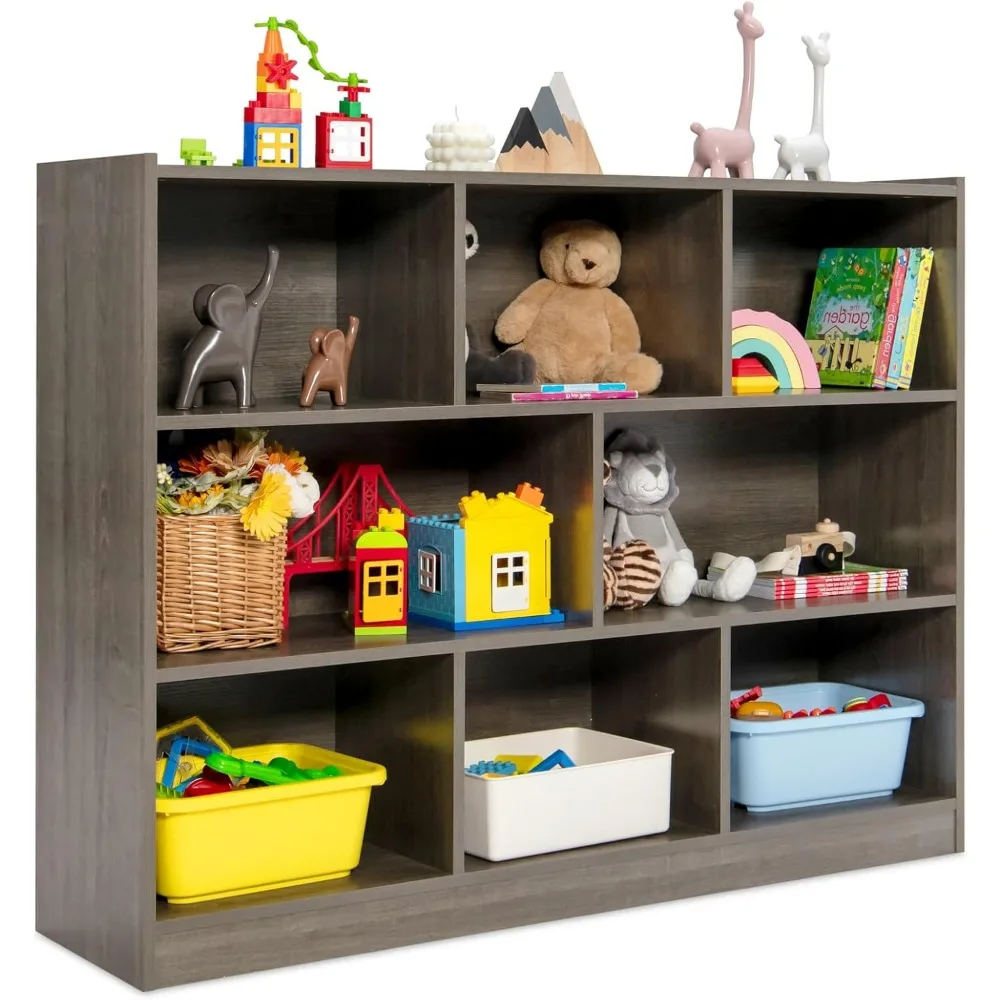 HONEY JOY Kids Toy Storage Organizer, scaffale per l'asilo nido a 8 sezioni per bambini in età prescolare, libro espositore in legno aperto a 3 livelli