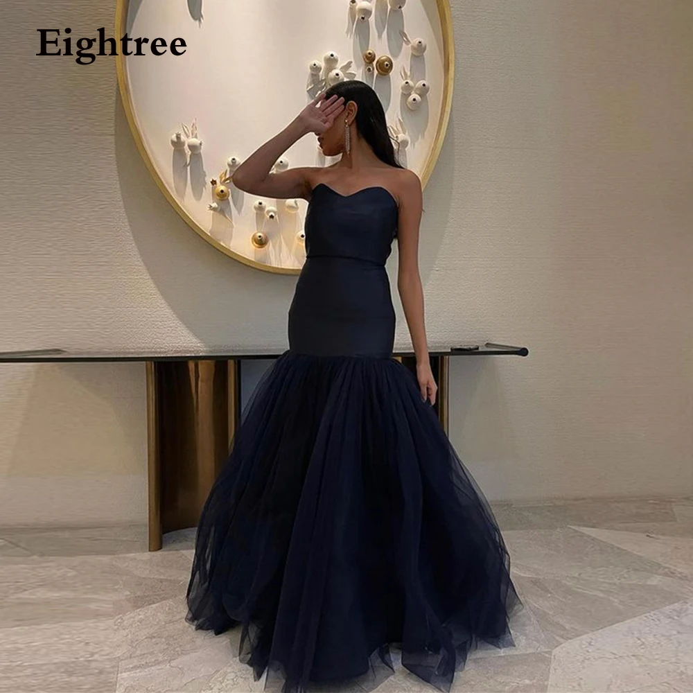 

Eightree Vintage Evening Dresses Navy Blue Mermaid Strapless Tulle Women Prom Gowns Robes De Soirée 2024 Abendkleider Dubai